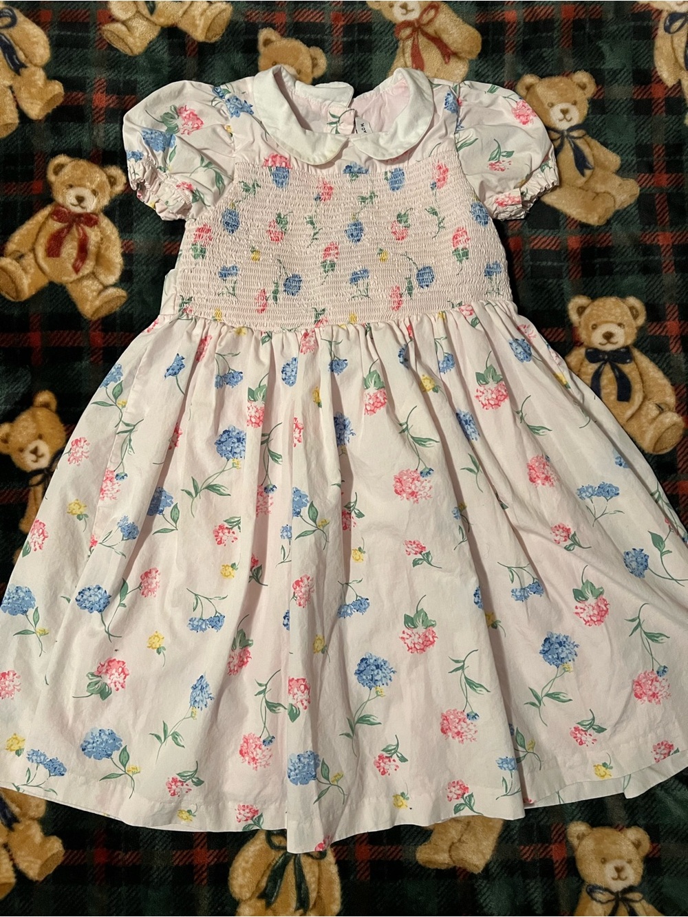 Janie and Jack Pink Floral Smocked Dress with Blue & Yellow Accents